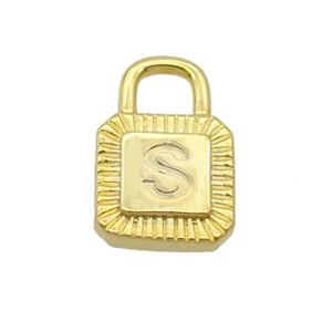 Copper Lock Pendant S-Letter Gold Plated, approx 10-15mm [FN35150]