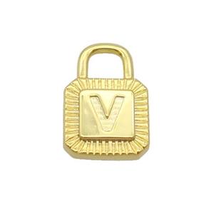Copper Lock Pendant V-Letter Gold Plated, approx 10-15mm [FN35153]