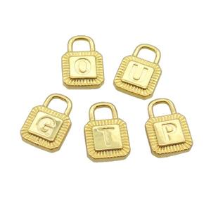 Copper Lock Pendant Letter Gold Plated Mix Alphabet, approx 10-15mm [FN35158]