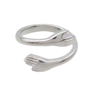 Copper Ring Love Embrace Adjustable Platinum Plated, approx 5.5mm, 18mm dia [FN35163]