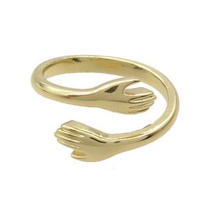 Copper Ring Love Embrace Adjustable Gold Plated, approx 5.5mm, 18mm dia [FN35164]