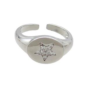 Copper Ring Pave Zircon Star Platinum Plated, approx 10-13mm, 18mm dia [FN35170]