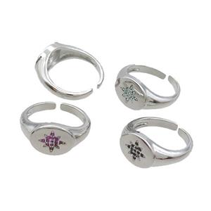 Copper Ring Pave Zircon NorthStar Platinum Plated Mixed, approx 10-13mm, 18mm dia [FN35174]