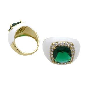 Copper Ring Pave Crystal White Enamel Adjustable Gold Plated, approx 10mm, 18mm dia [FN35180]