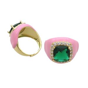 Copper Ring Pave Crystal Pink Enamel Adjustable Gold Plated, approx 10mm, 18mm dia [FN35181]