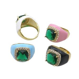 Copper Ring Pave Crystal Enamel Adjustable Gold Plated Mixed, approx 10mm, 18mm dia [FN35184]