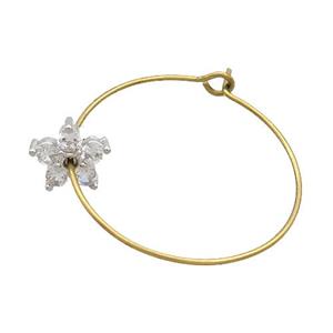 Copper Hook Earring Pave Zircon Flower Gold Plated, approx 8mm, 25mm dia [FN35188]