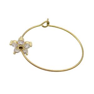 Copper Hook Earring Pave Zircon Flower Gold Plated, approx 8mm, 25mm dia [FN35189]