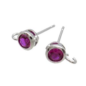 Copper Stud Earring Pave Hotpink Crystal Glass Platinum Plated, approx 5mm [FN35197]
