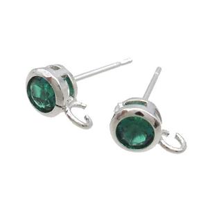 Copper Stud Earring Pave Green Crystal Glass Platinum Plated, approx 5mm [FN35198]