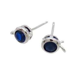 Copper Stud Earring Pave Blue Crystal Glass Platinum Plated, approx 5mm [FN35199]
