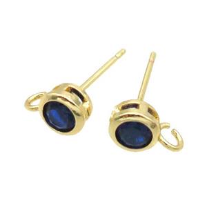 Copper Stud Earring Pave Blue Crystal Glass Gold Plated, approx 5mm [FN35200]