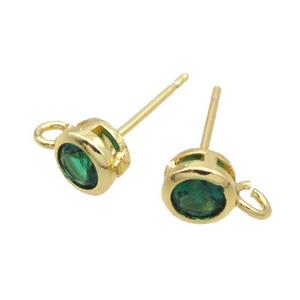 Copper Stud Earring Pave Green Crystal Glass Gold Plated, approx 5mm [FN35201]