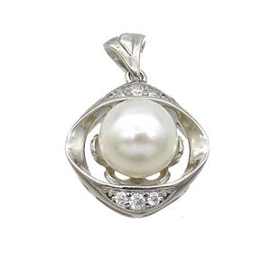 Copper Pendant Pave Pearlized Shell Flower Platinum Plated, approx 10mm, 18mm [FN35221]