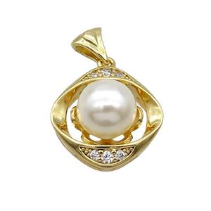 Copper Pendant Pave Pearlized Shell Flower Gold Plated, approx 10mm, 18mm [FN35222]