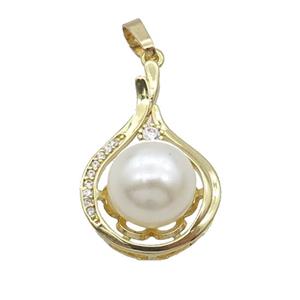 Copper Pendant Pave Pearlized Shell Gold Plated, approx 10mm, 16-23mm [FN35224]