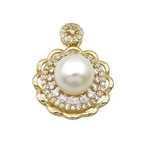 Copper Pendant Pave Pearlized Shell Flower Gold Plated, approx 10mm, 20mm [FN35226]