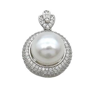 Copper Pendant Pave Pearlized Shell Platinum Plated, approx 11.5mm, 18mm [FN35229]