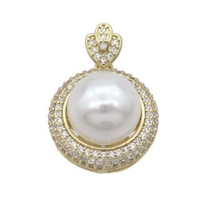 Copper Pendant Pave Pearlized Shell Gold Plated, approx 11.5mm, 18mm [FN35230]