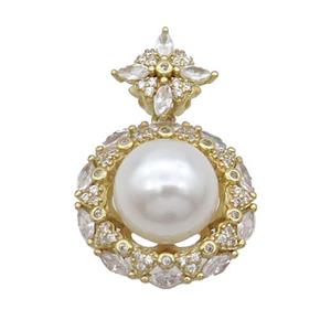 Copper Pendant Pave Pearlized Shell Gold Plated, approx 11.5mm, 20mm, 12mm [FN35234]