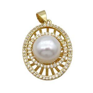 Copper Pendant Pave Pearlized Shell Eye Gold Plated, approx 11.5mm, 20-25mm [FN35236]