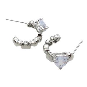 Copper Stud Earring Pave Crystal Glass Platinum Plated, approx 7mm, 16mm [FN35239]