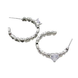 Copper Stud Earring Pave Crystal Glass Platinum Plated, approx 6mm, 25mm [FN35241]