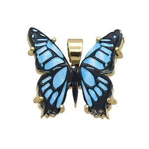Copper Butterfly Pendant Pave Blue Resin Gold Plated, approx 20mm [FN35249]