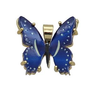 Copper Butterfly Pendant Pave Blue Resin Gold Plated, approx 20mm [FN35250]