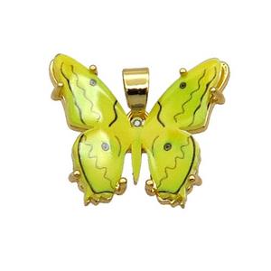 Copper Butterfly Pendant Pave Yellow Resin Gold Plated, approx 20mm [FN35251]