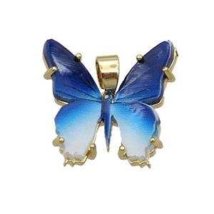 Copper Butterfly Pendant Pave Blue Resin Gold Plated, approx 20mm [FN35252]