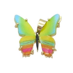 Copper Butterfly Pendant Pave Multicolor Resin Gold Plated, approx 20mm [FN35253]