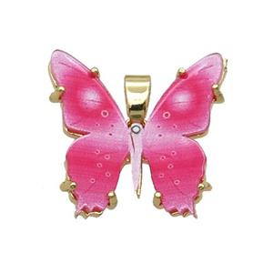 Copper Butterfly Pendant Pave Pink Resin Gold Plated, approx 20mm [FN35255]