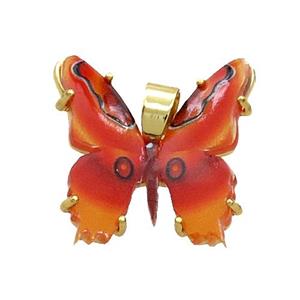Copper Butterfly Pendant Pave Red Resin Gold Plated, approx 20mm [FN35256]