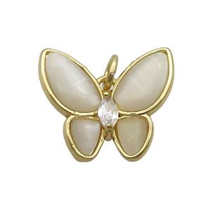 Copper Butterfly Pendant Pave White Catseye Gold Plated, approx 16-18mm [FN35260]