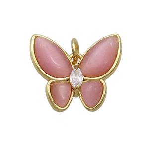 Copper Butterfly Pendant Pave Pink Catseye Gold Plated, approx 16-18mm [FN35262]