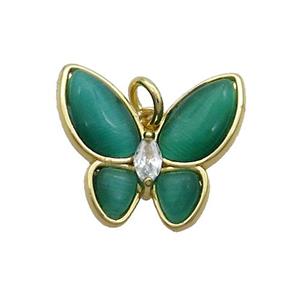 Copper Butterfly Pendant Pave Green Catseye Gold Plated, approx 16-18mm [FN35264]