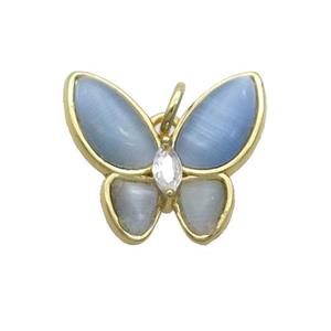 Copper Butterfly Pendant Pave Blue Catseye Gold Plated, approx 16-18mm [FN35266]