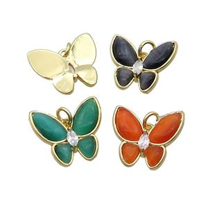 Copper Butterfly Pendant Pave Catseye Gold Plated Mixed, approx 16-18mm [FN35268]