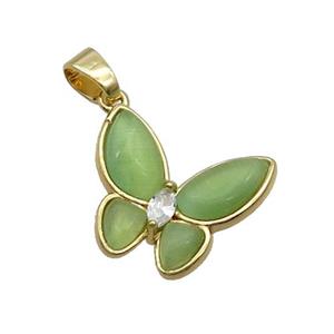 Copper Butterfly Pendant Pave Green Catseye Gold Plated, approx 16-18mm [FN35272]