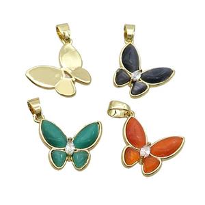 Copper Butterfly Pendant Pave Catseye Gold Plated Mixed, approx 16-18mm [FN35277]
