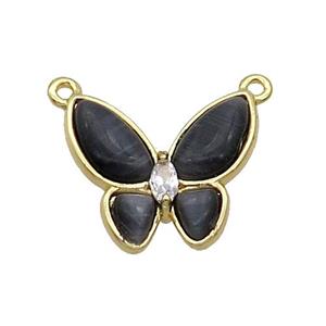 Copper Butterfly Pendant Pave Black Catseye 2loops Gold Plated, approx 16-18mm [FN35279]