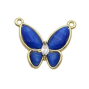 Copper Butterfly Pendant Pave Blue Catseye 2loops Gold Plated, approx 16-18mm [FN35283]