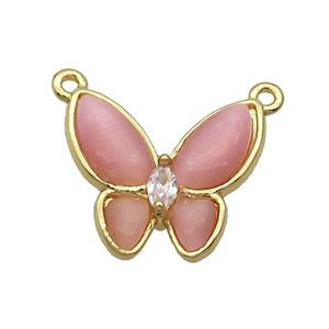 Copper Butterfly Pendant Pave Pink Catseye 2loops Gold Plated, approx 16-18mm [FN35284]