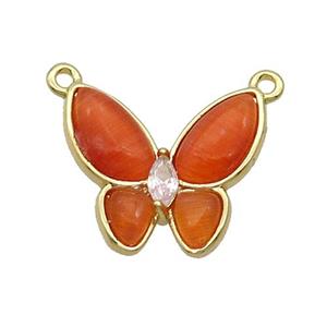 Copper Butterfly Pendant Pave Red Catseye 2loops Gold Plated, approx 16-18mm [FN35285]
