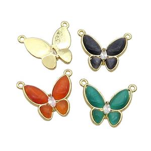 Copper Butterfly Pendant Pave Catseye 2loops Gold Plated Mixed, approx 16-18mm [FN35286]