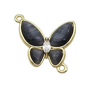 Copper Butterfly Connctor Pave Black Catseye Gold Plated, approx 16-18mm [FN35288]
