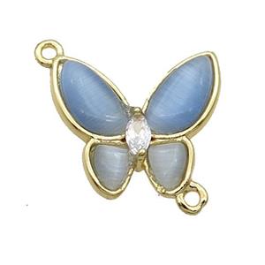 Copper Butterfly Connctor Pave Blue Catseye Gold Plated, approx 16-18mm [FN35289]
