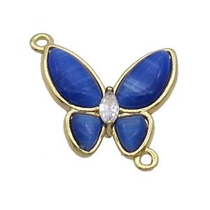 Copper Butterfly Connctor Pave Royalblue Catseye Gold Plated, approx 16-18mm [FN35290]