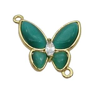 Copper Butterfly Connctor Pave Green Catseye Gold Plated, approx 16-18mm [FN35291]